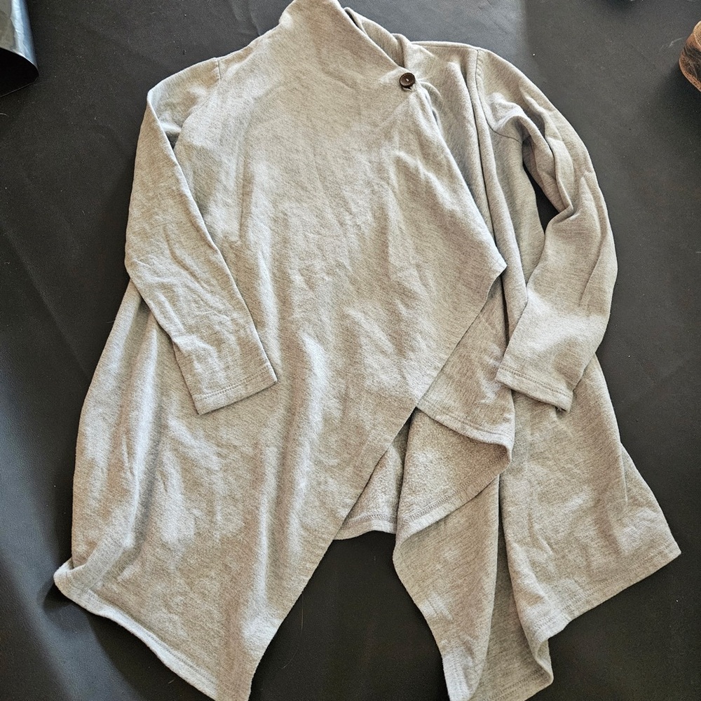 Gray Draped Single Button Asymmetrical Girls Cardigan